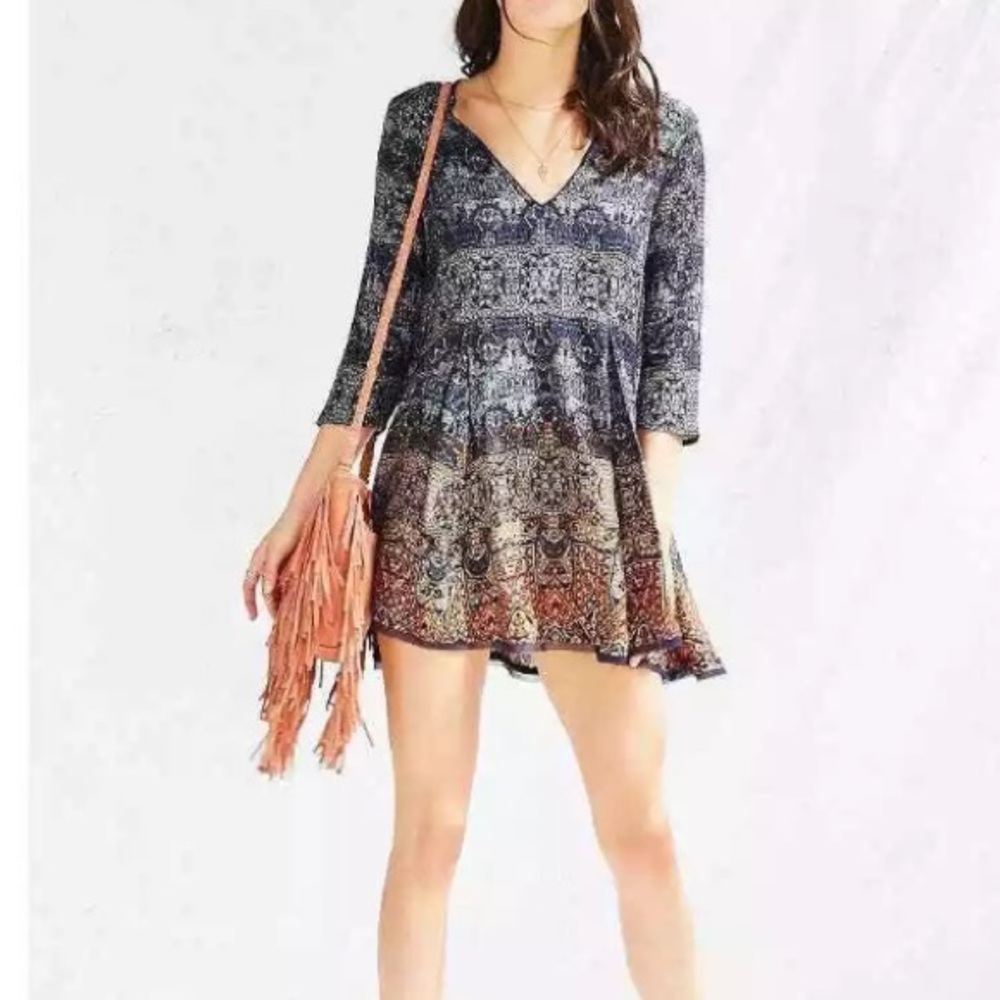 Ecote Urban Outfitters Women's Willow Frock V-Neck Boho Swing Dress Size Small